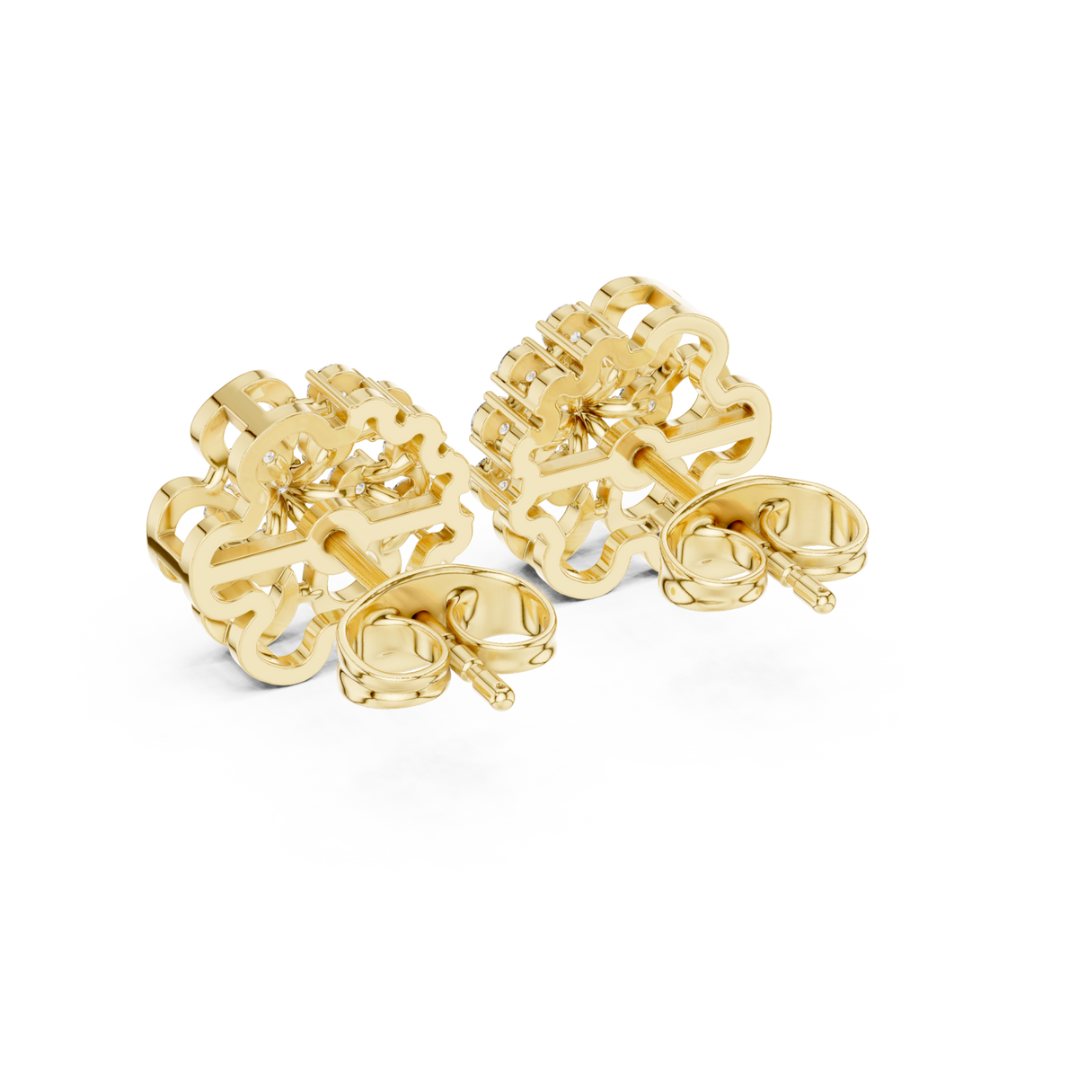  Gold Clover Floret Cluster Studs Angle View