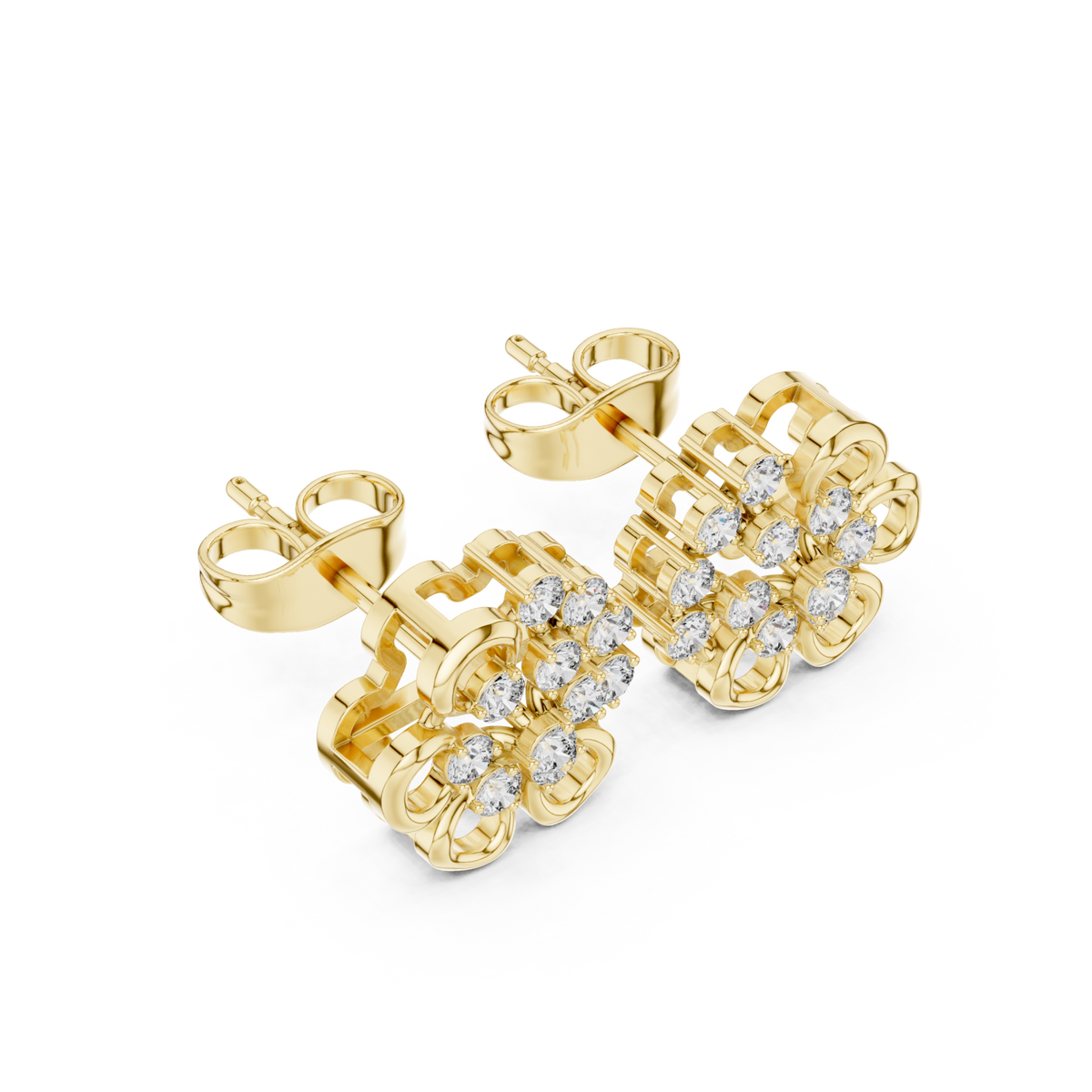 Gold Clover Floret Cluster Studs Front View