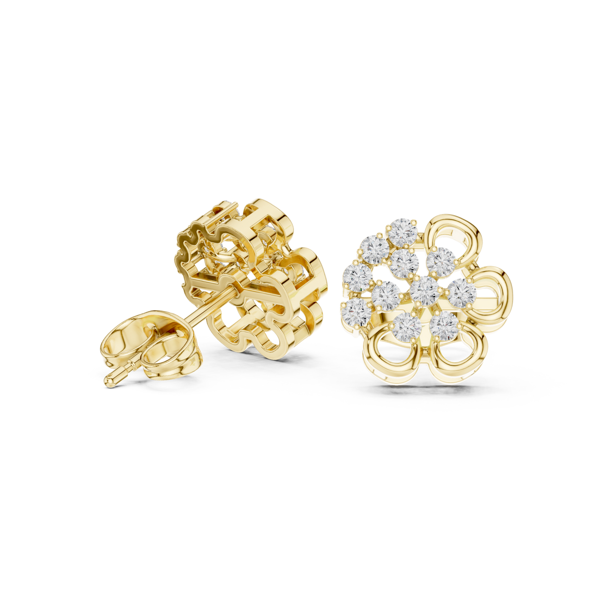  Gold Clover Floret Cluster Studs Side View