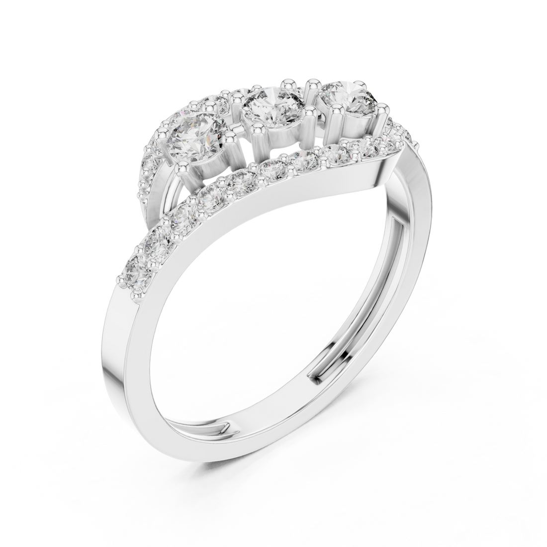 Cluster wave crest ring white gold front view