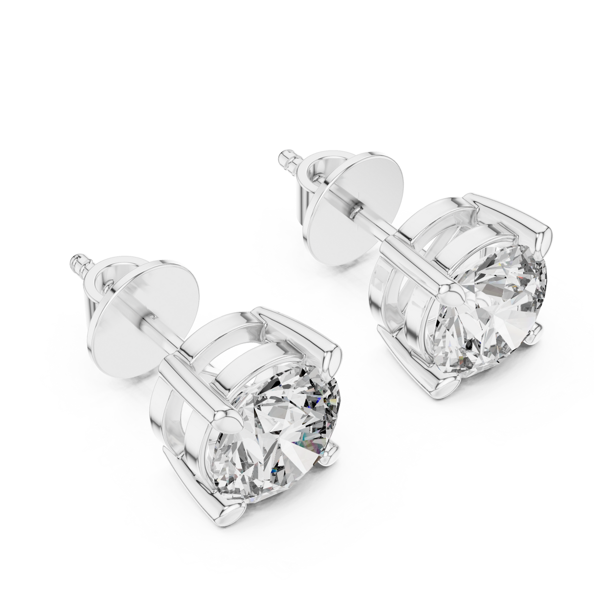 White Gold Compass Point Round Studs Angle View