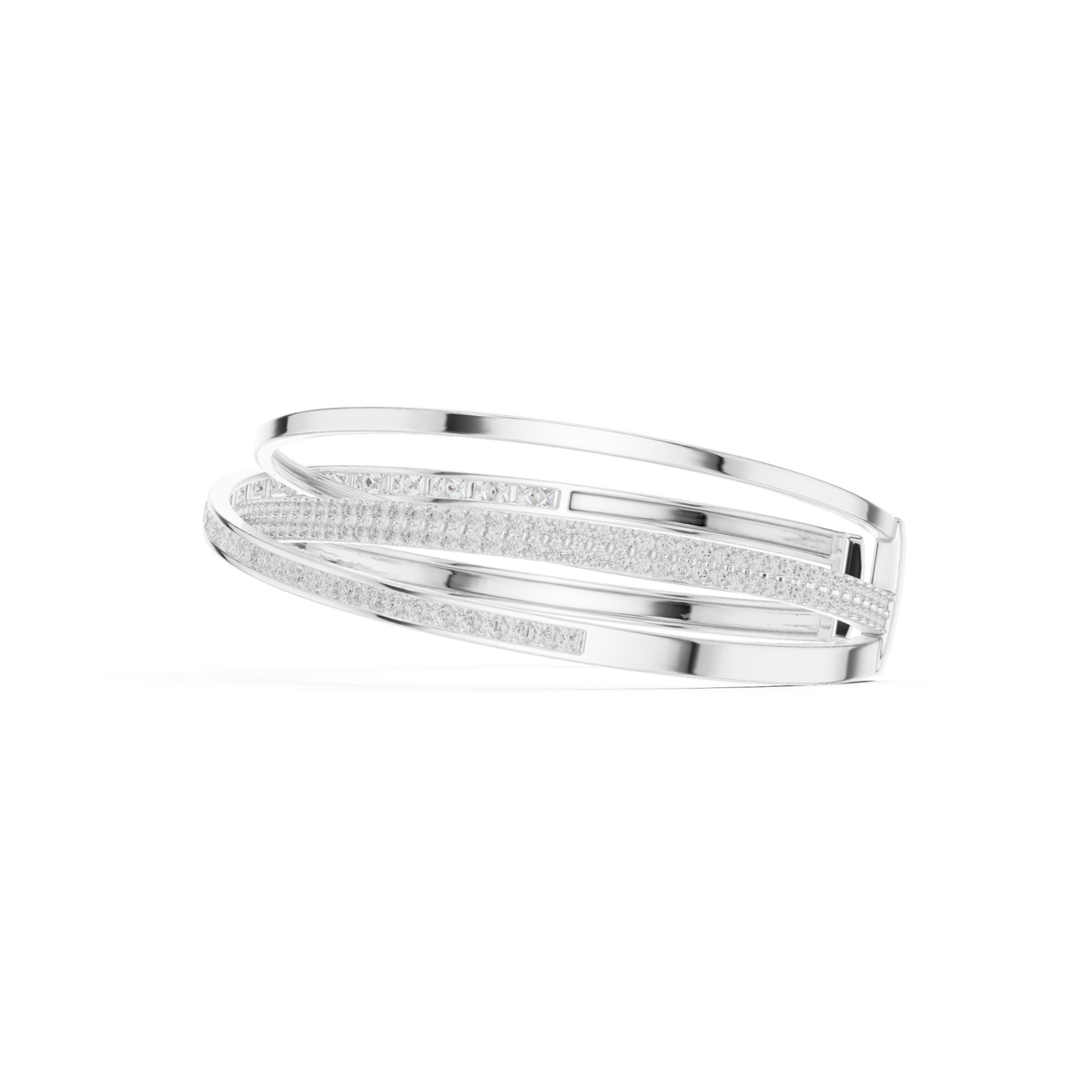  White Gold Crossover Pave and Channel Cuff Bracelet Angle View