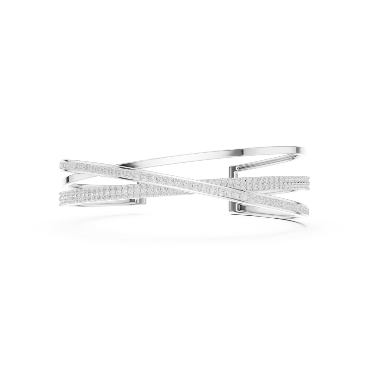  White Gold Crossover Pave and Channel Cuff Bracelet Detail View