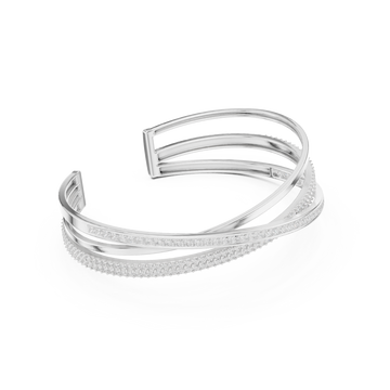  White Gold Crossover Pave and Channel Cuff Bracelet Front View