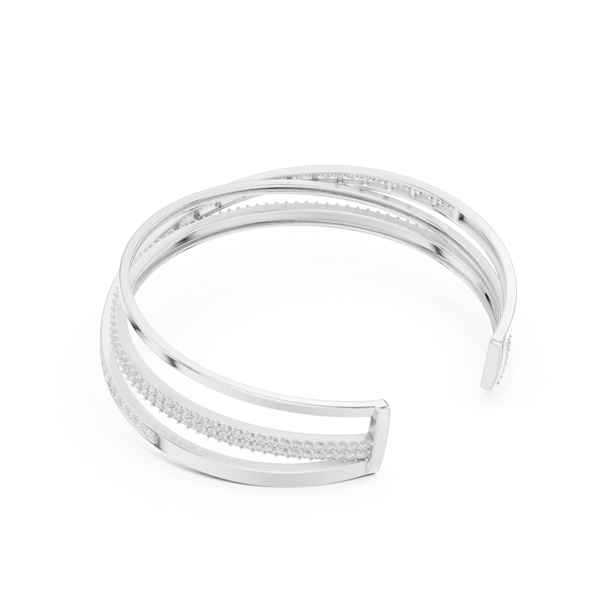  White Gold Crossover Pave and Channel Cuff Bracelet Side View