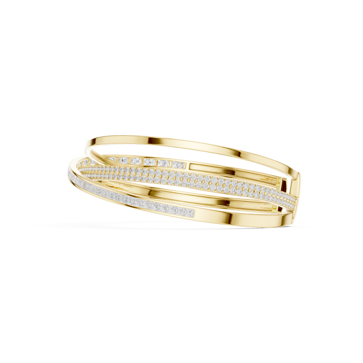  Gold Crossover Pave and Channel Cuff Bracelet Angle View