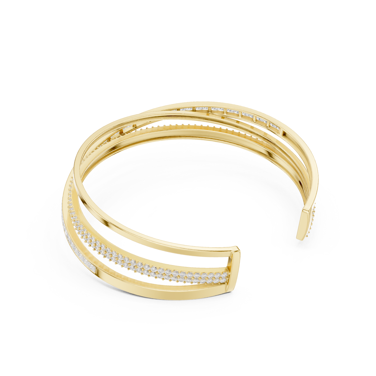  Gold Crossover Pave and Channel Cuff Bracelet Side View