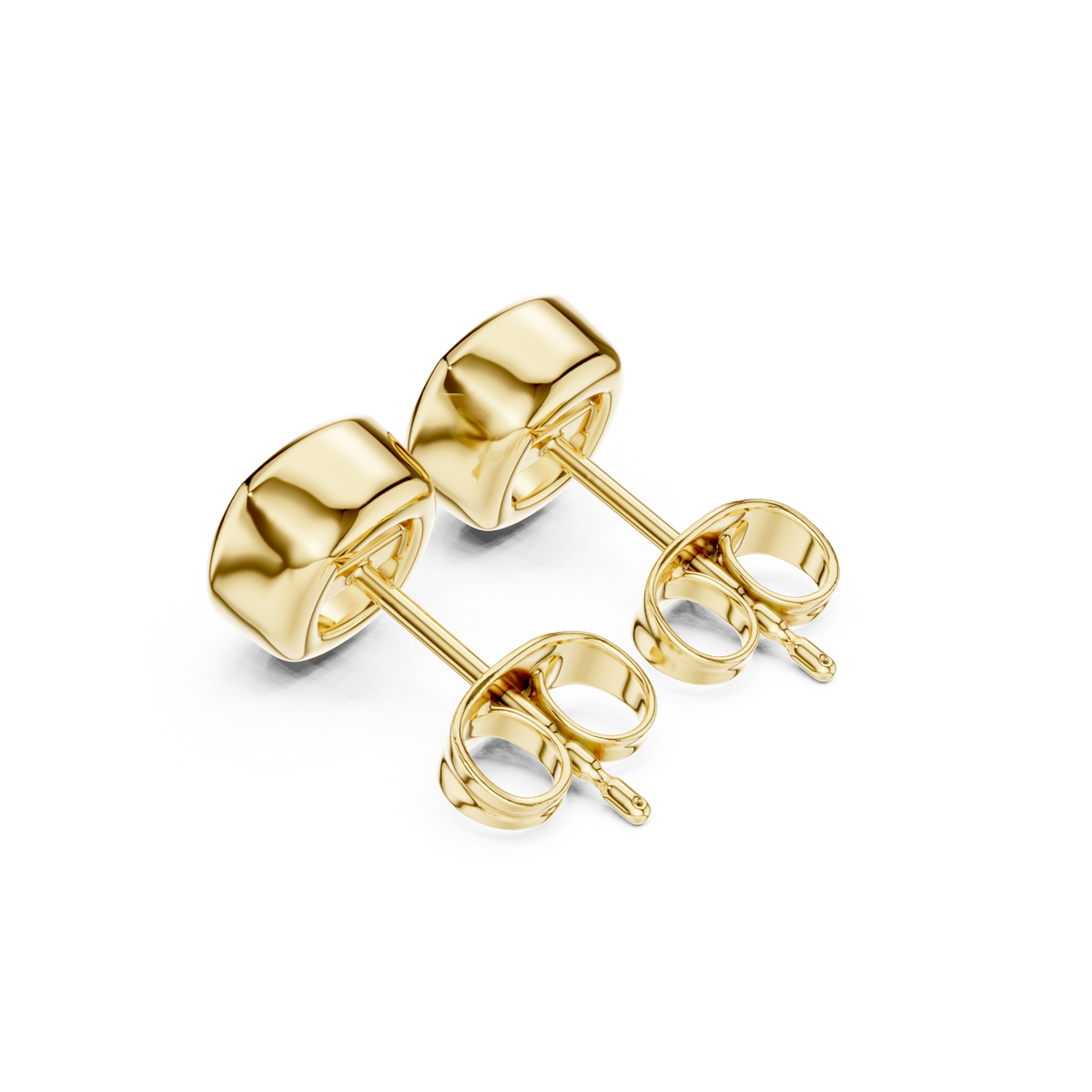  Gold Cushion-Cut Diamond Bezel Stud Earrings Angle View