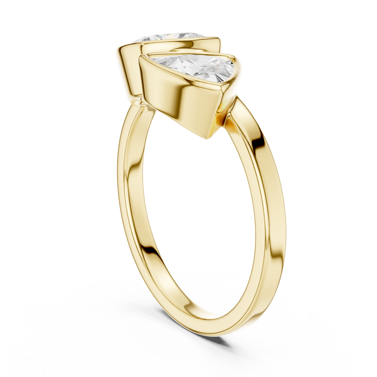 Cushion and trillion bezel toi et moi ring yellow gold side view
