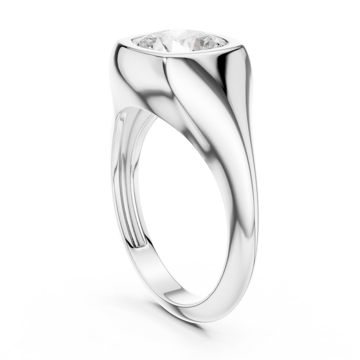 Cushion bezel signet ring white gold front view