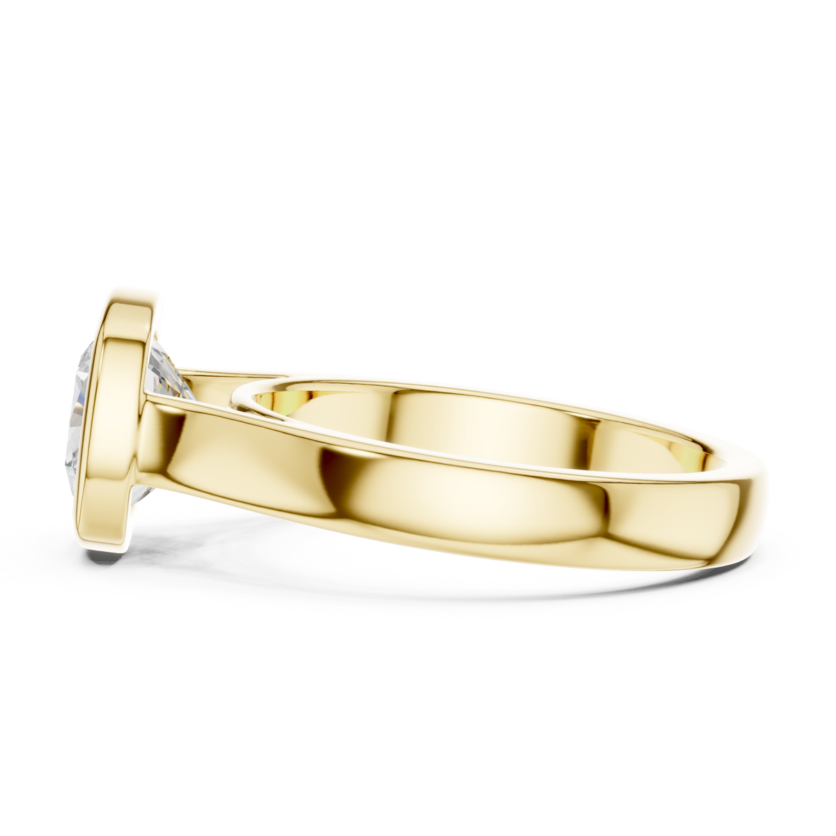 Cushion bezel solitaire engagement ring yellow gold side view
