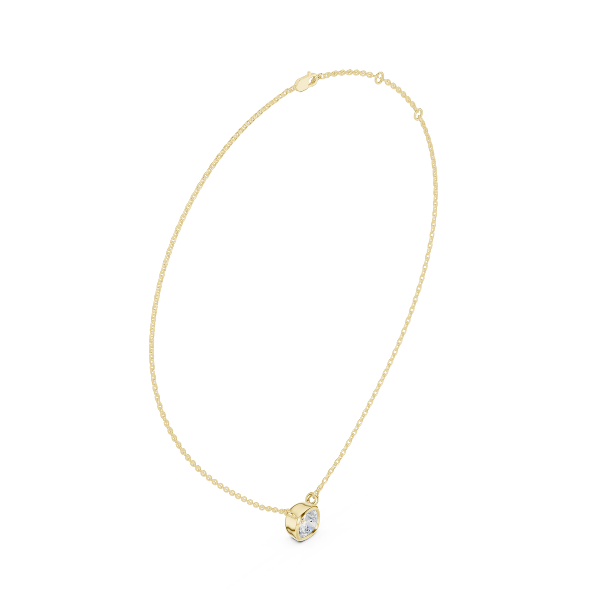 Cushion bezel solitaire pendant yellow gold front view