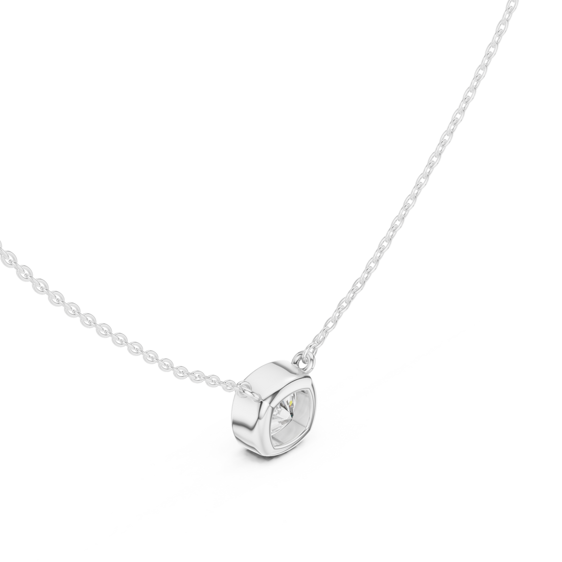 Cushion classic bezel solitaire pendant white gold front view