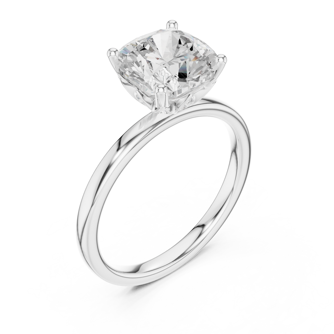 Cushion classic solitaire engagement ring white gold front view