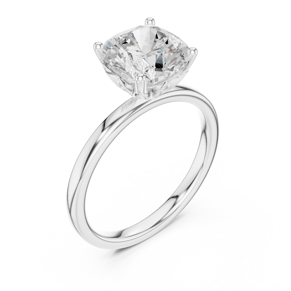 Cushion classic solitaire engagement ring white gold angle view