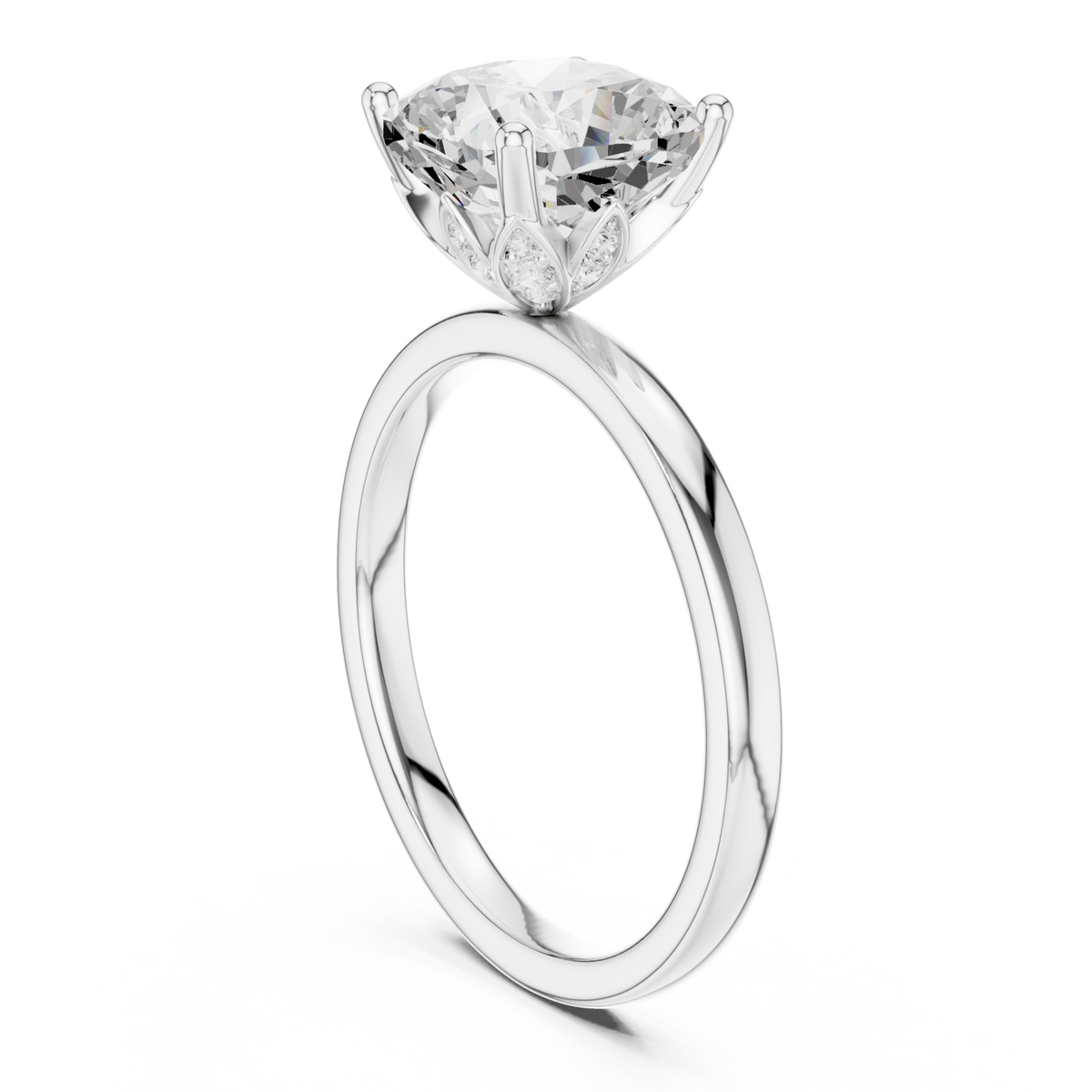 Cushion classic solitaire engagement ring white gold front view