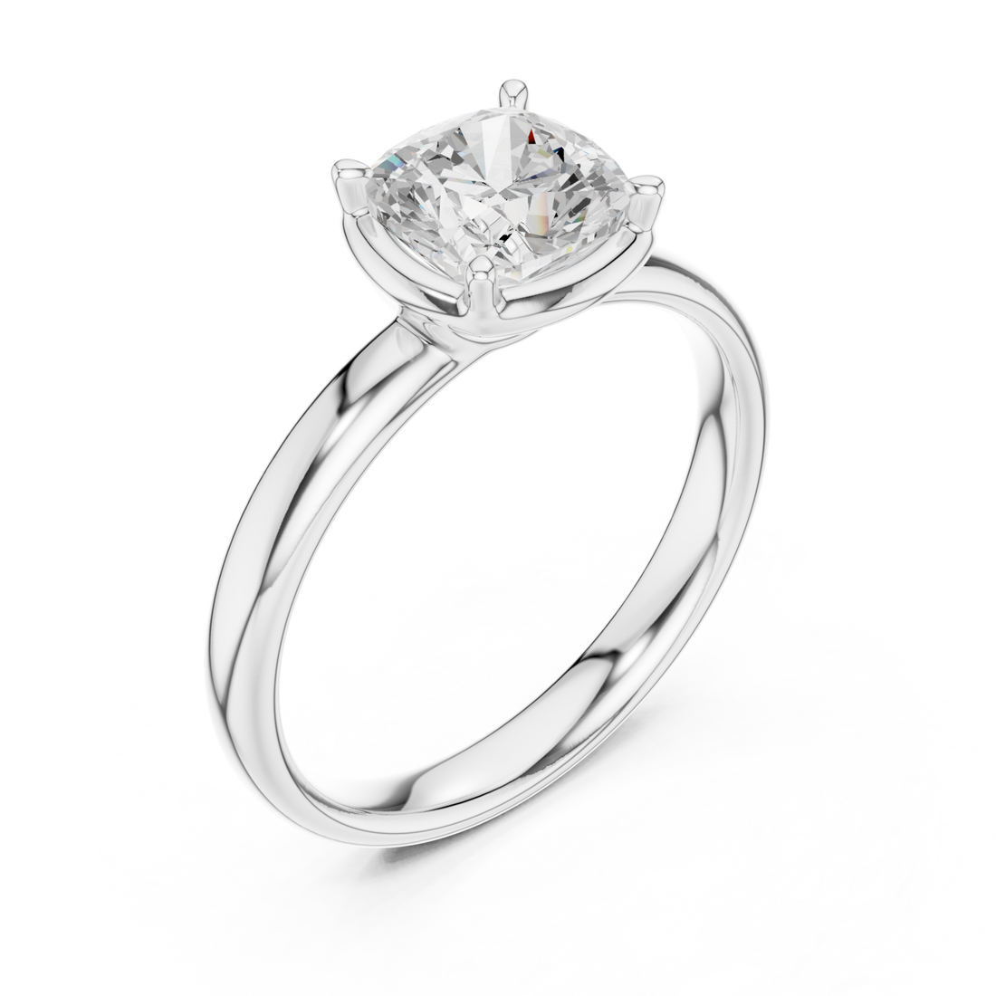 Cushion compass point solitaire engagement ring white gold front view
