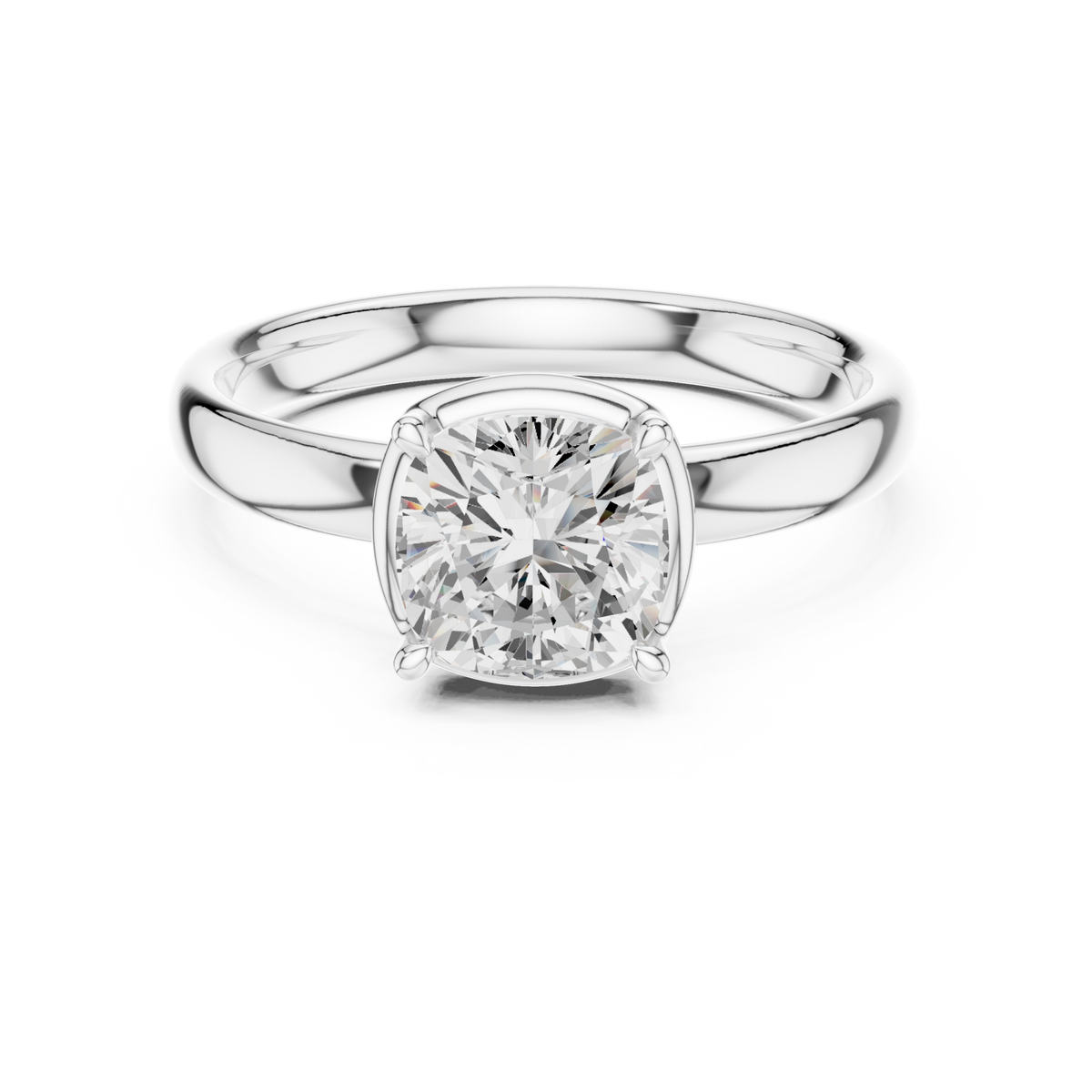 Cushion compass point solitaire engagement ring white gold detail view