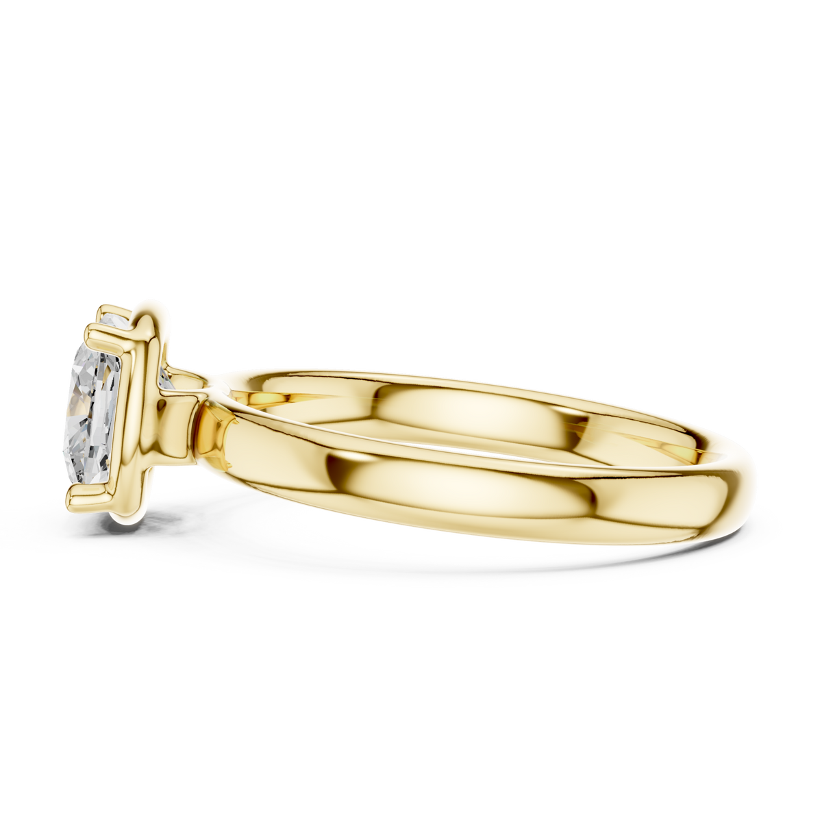 Cushion compass point solitaire engagement ring yellow gold side view