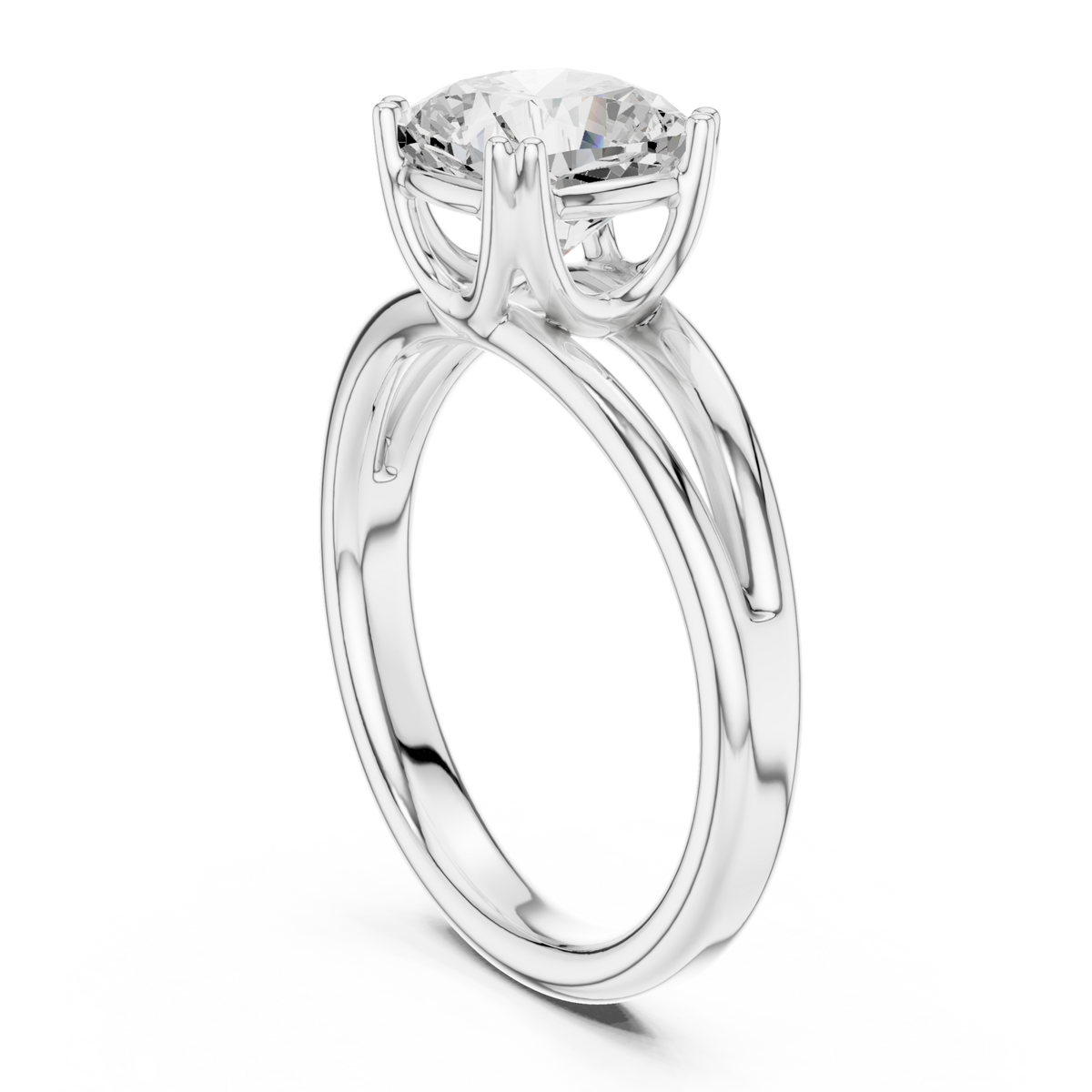 Cushion crossover split shank solitaire engagement ring white gold front view
