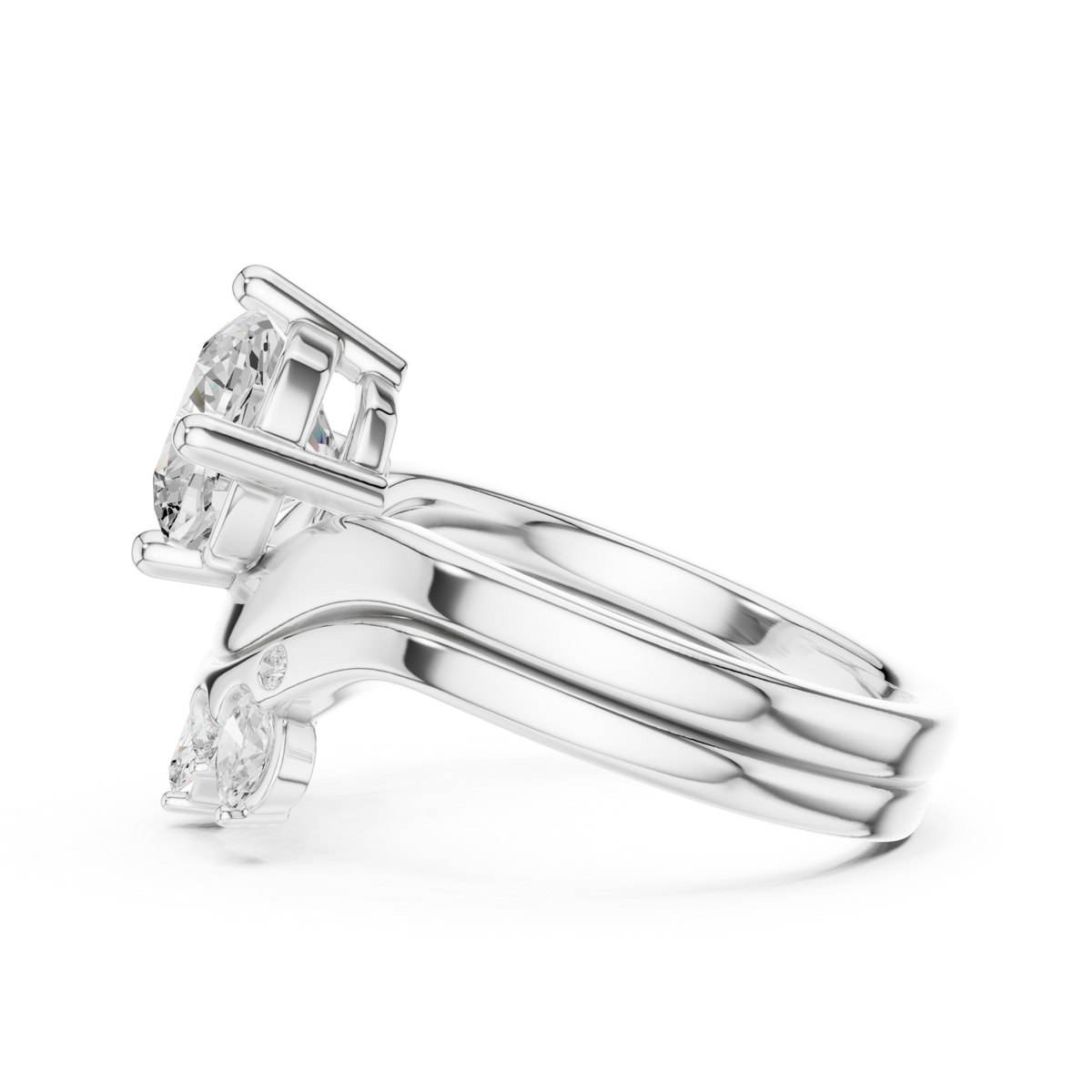 Cushion cut diamond solitaire scatter band bridal set white gold angle view