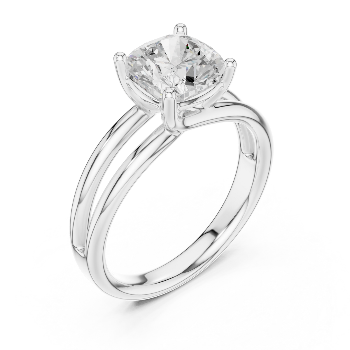 Cushion double band solitaire engagement ring white gold angle view