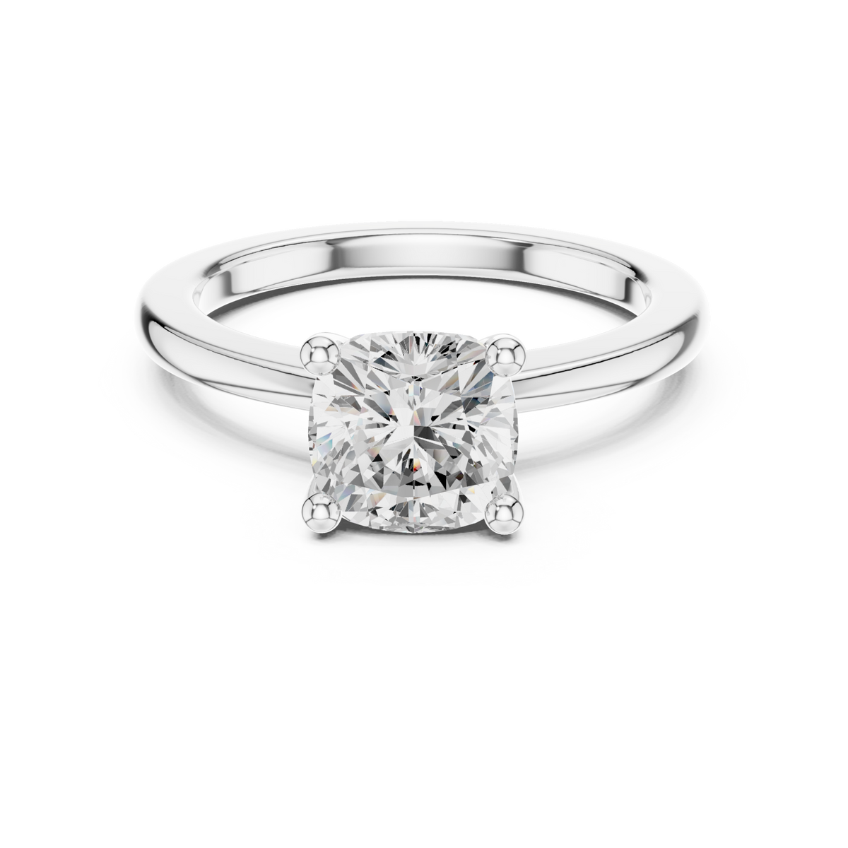 Cushion flat-edge solitaire engagement ring white gold detail view