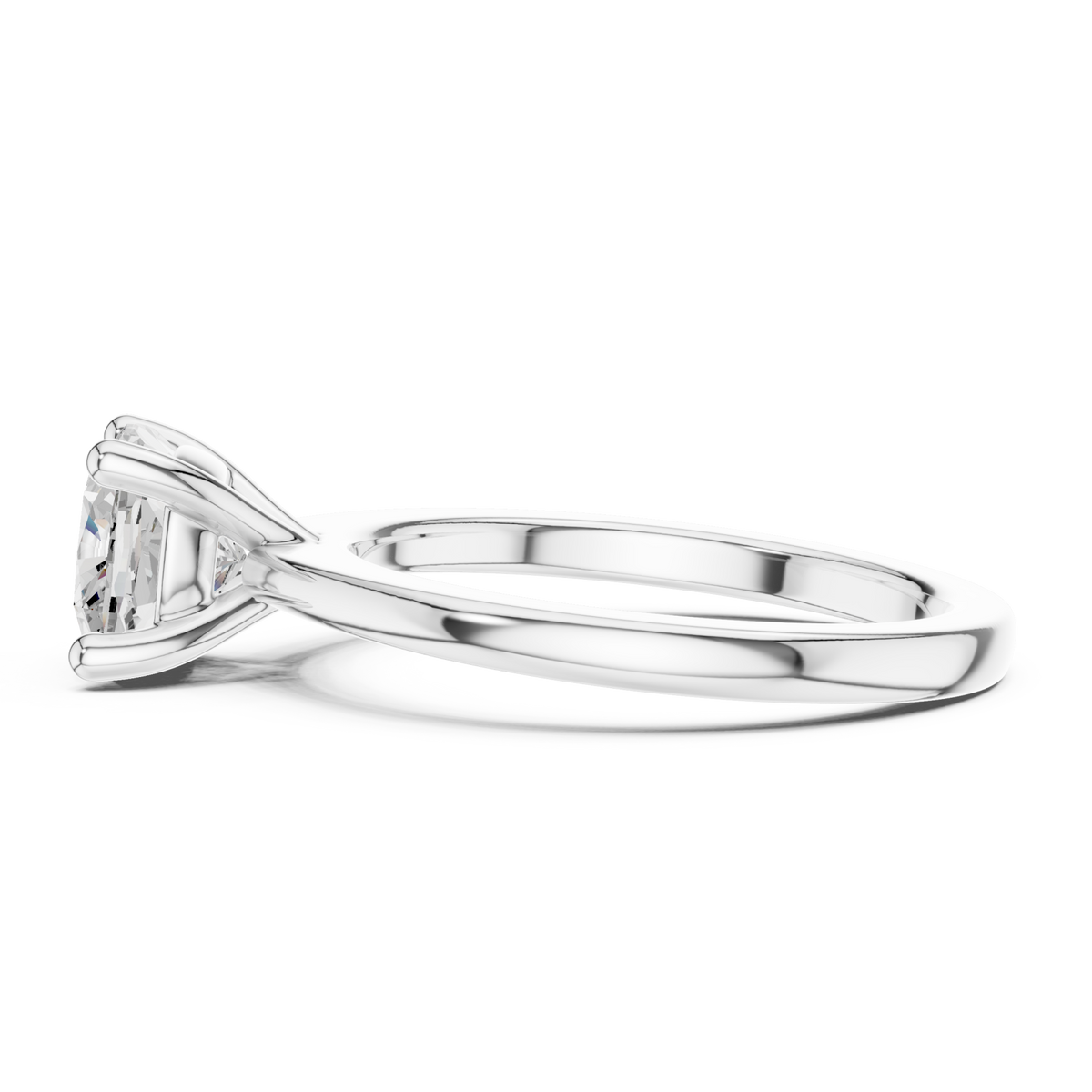 Cushion flat-edge solitaire engagement ring white gold side view