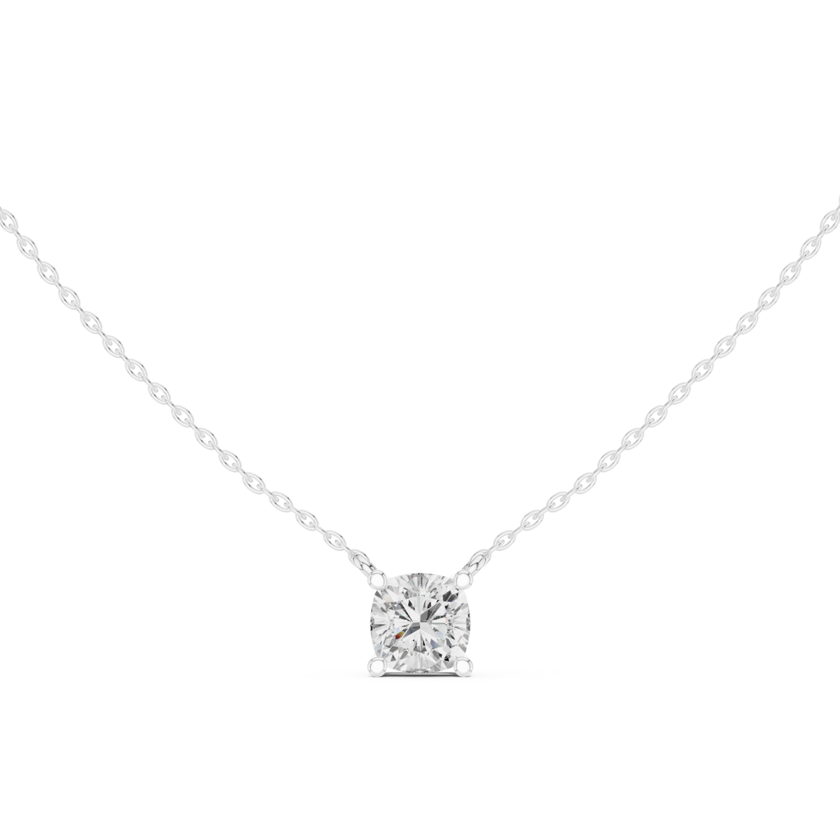 Cushion floating solitaire pendant white gold detail view