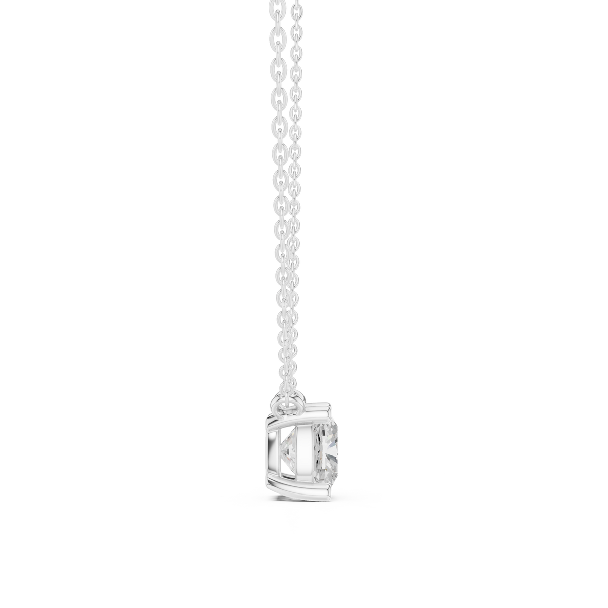 Cushion floating solitaire pendant white gold side view