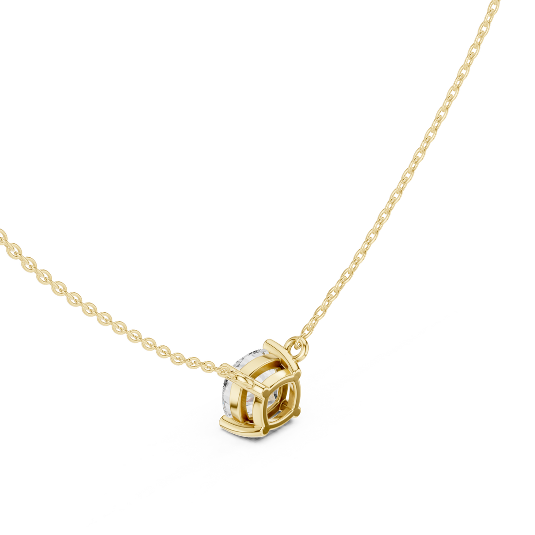 Cushion floating solitaire pendant yellow gold front view