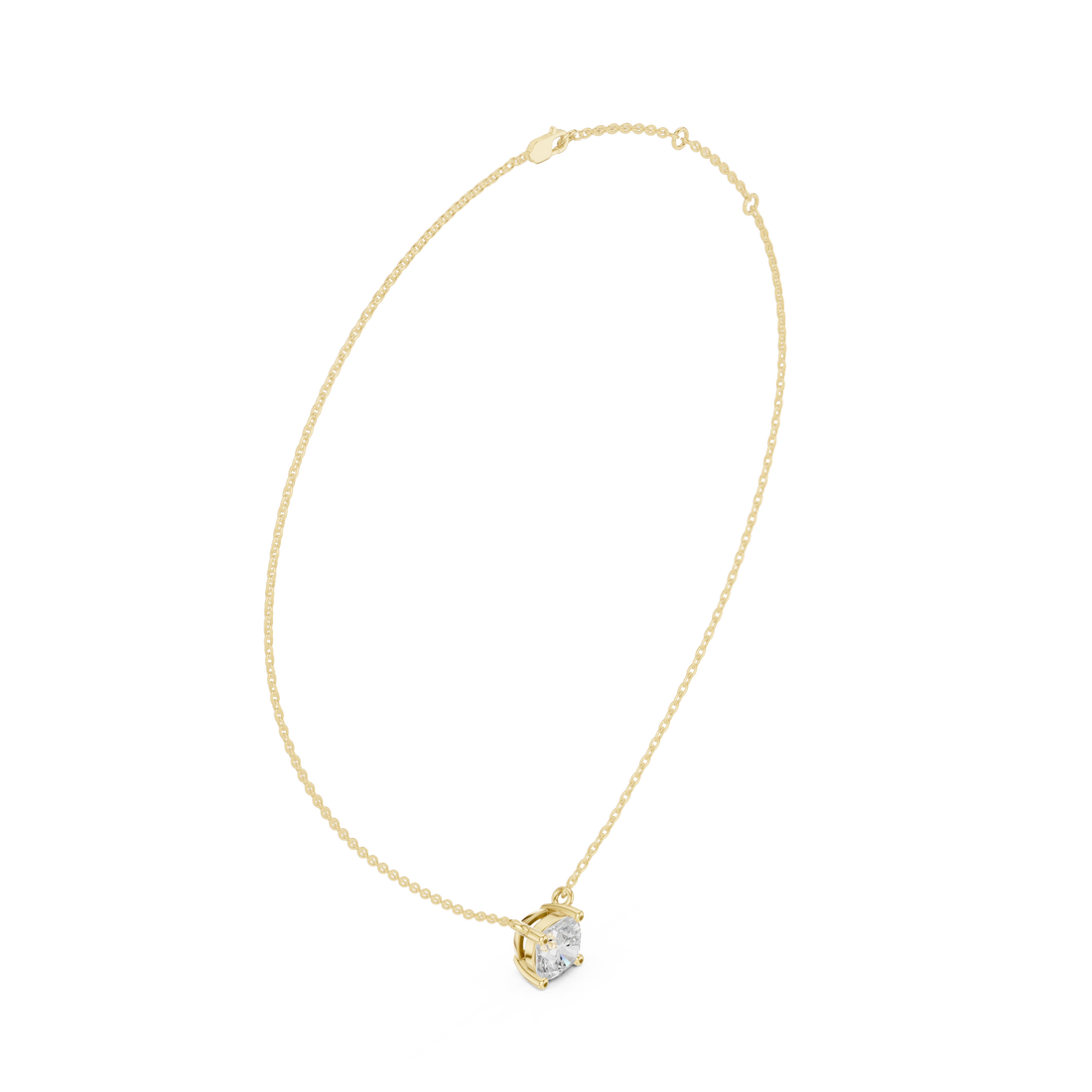 Cushion floating solitaire pendant yellow gold front view