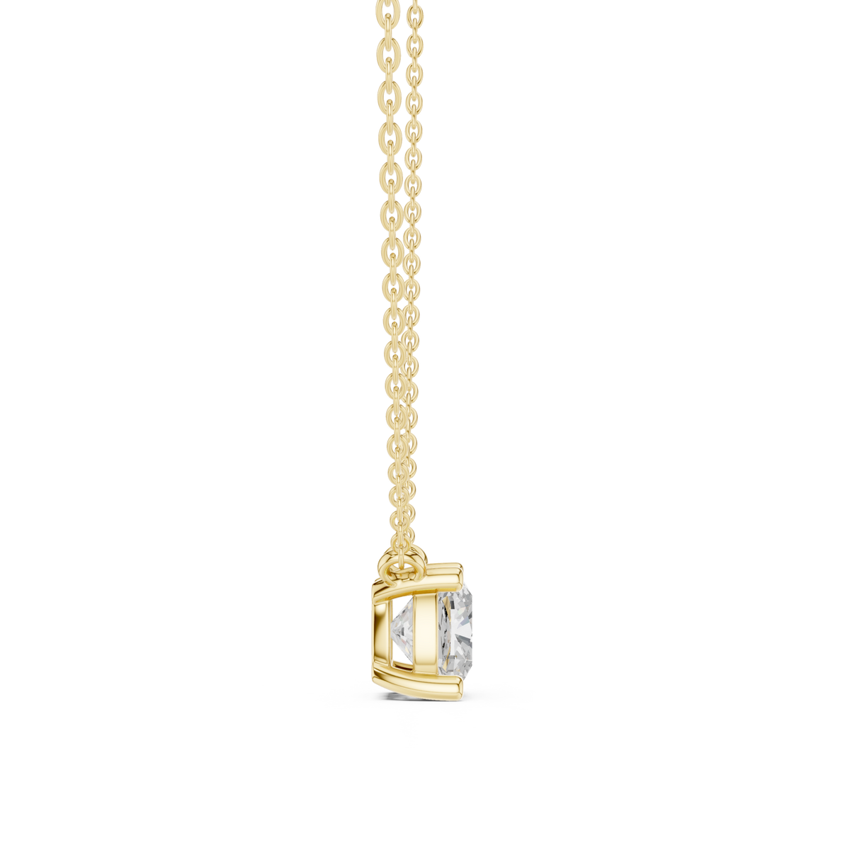 Cushion floating solitaire pendant yellow gold side view