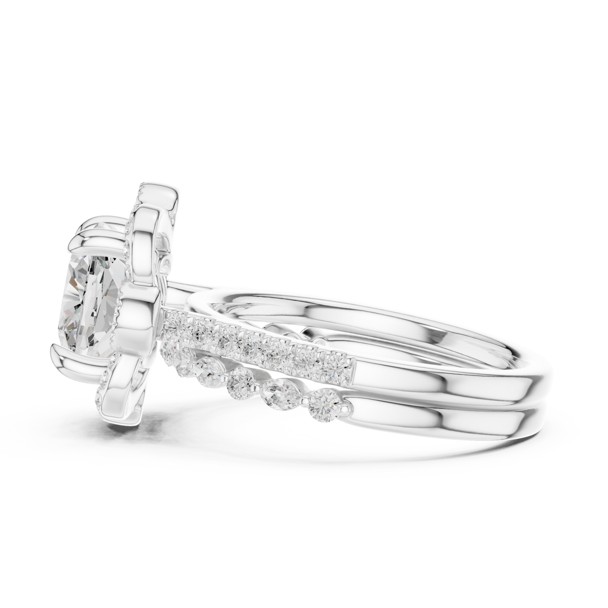 Cushion floral crown bridal set white gold angle view