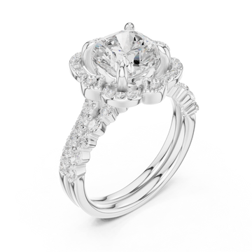 Cushion floral crown bridal set white gold front view