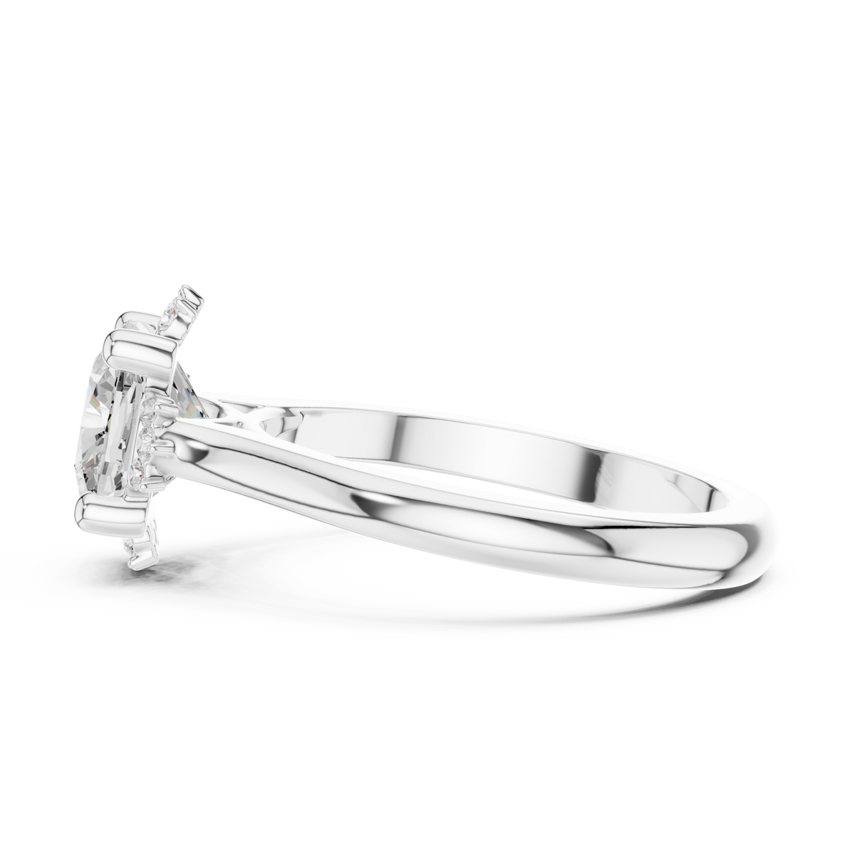 Cushion floral halo engagement ring white gold side view