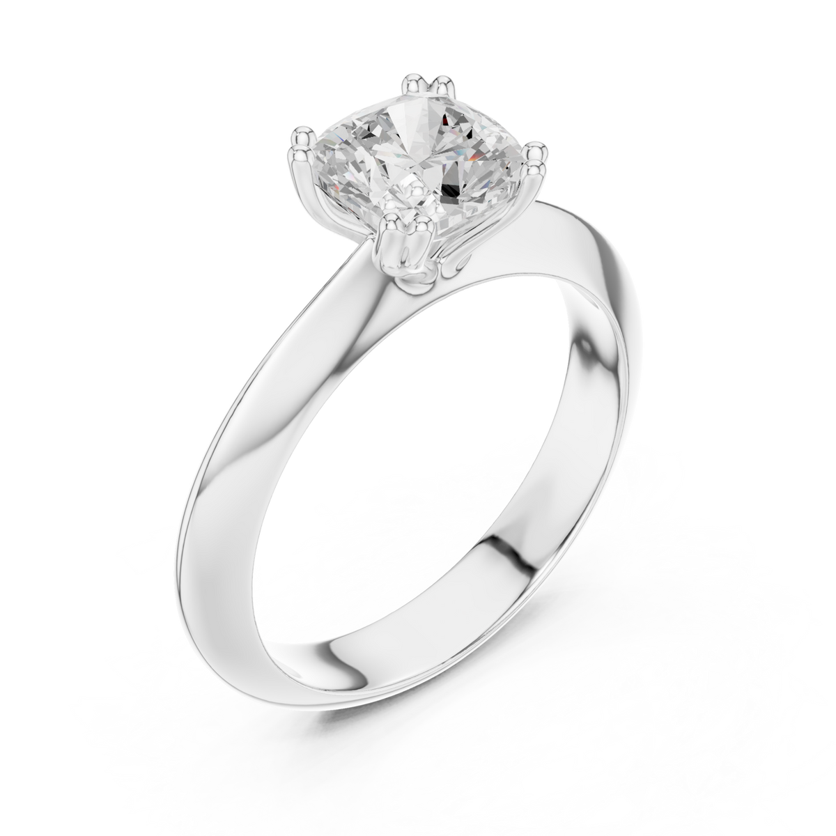 Cushion knife-edge solitaire engagement ring white gold angle view
