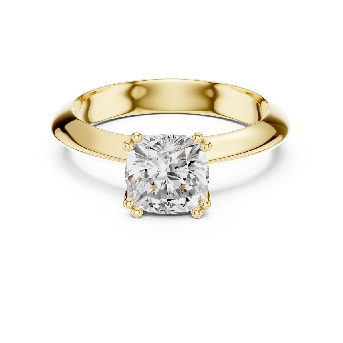 Cushion knife-edge solitaire engagement ring yellow gold detail view