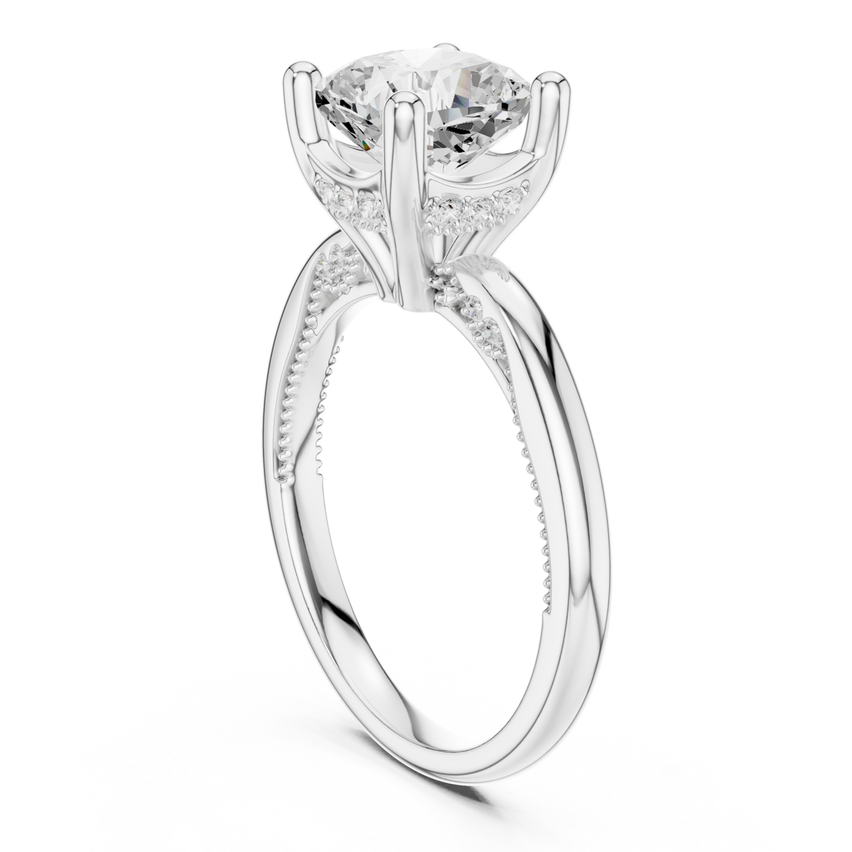 Cushion milgrain accent solitaire engagement ring white gold front view