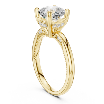 Cushion milgrain accent solitaire engagement ring yellow gold front view