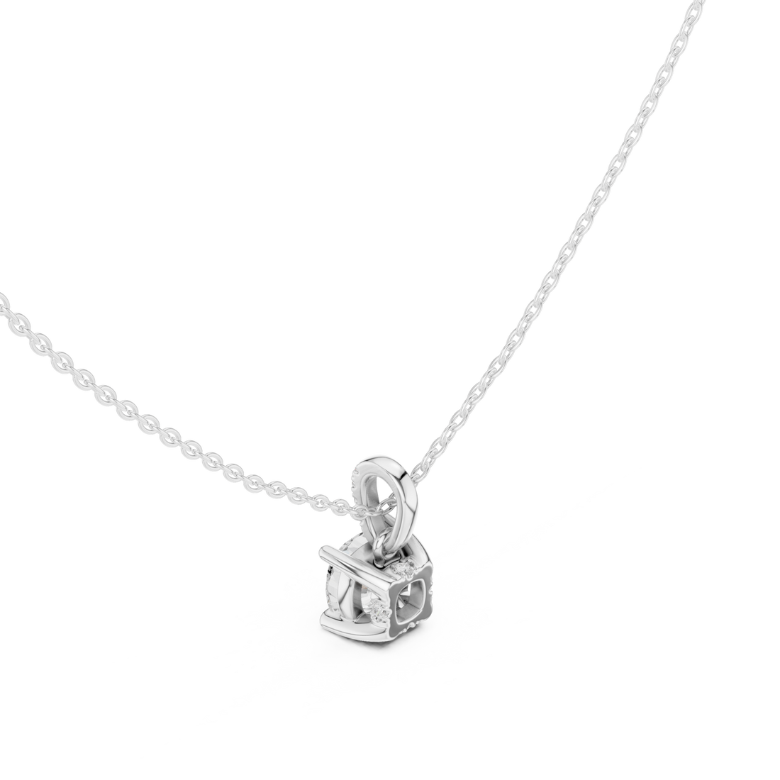 Cushion pave bail solitaire pendant white gold front view