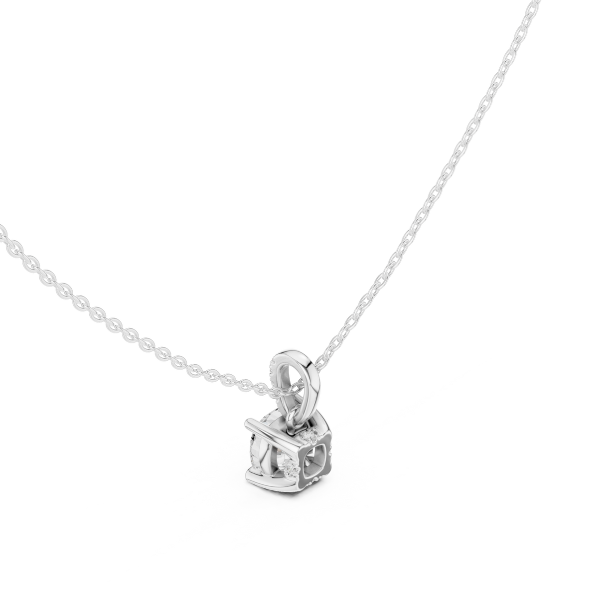 Cushion pave bail solitaire pendant white gold angle view