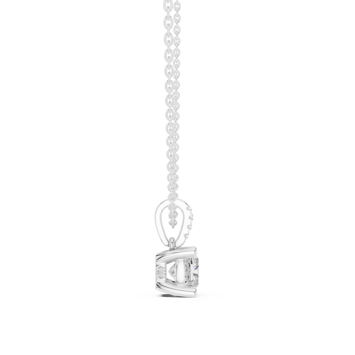 Cushion pave bail solitaire pendant white gold side view