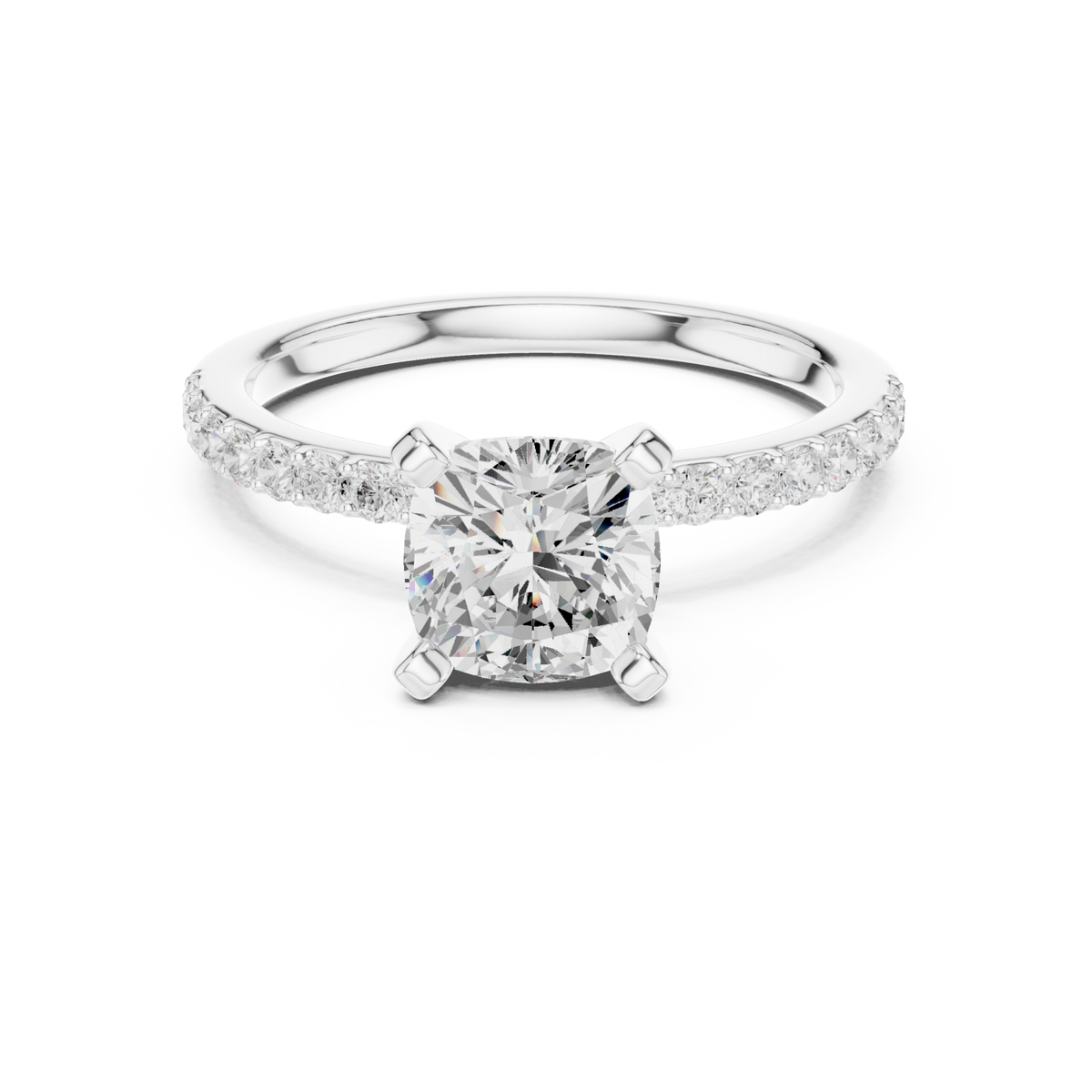 Cushion petite pave engagement ring white gold detail view