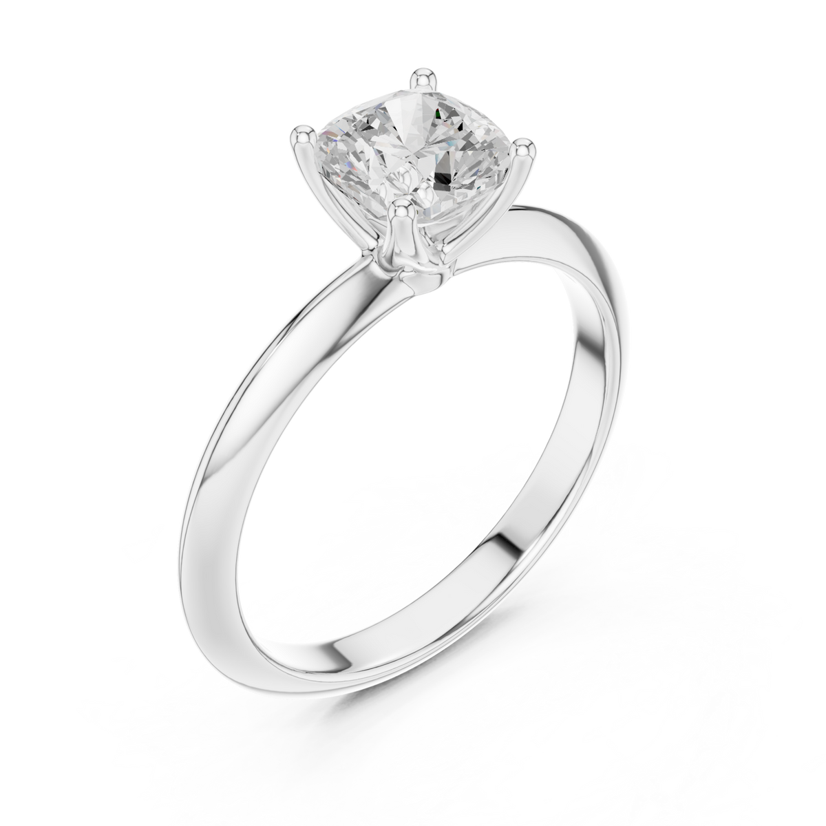 Cushion petite solitaire engagement ring white gold angle view