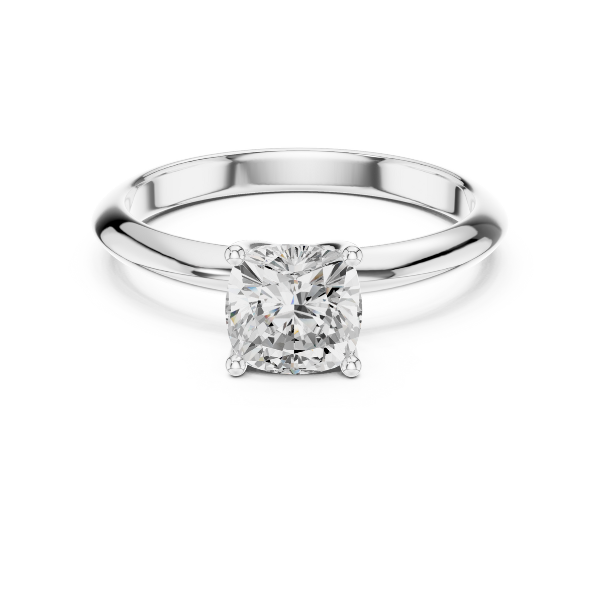 Cushion petite solitaire engagement ring white gold detail view
