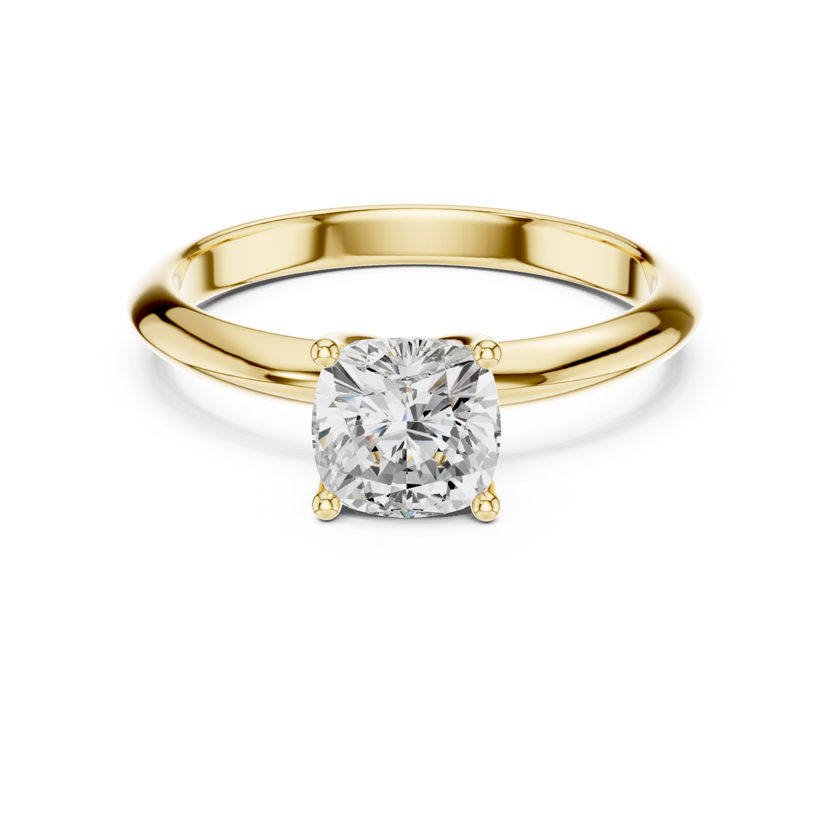 Cushion petite solitaire engagement ring yellow gold detail view