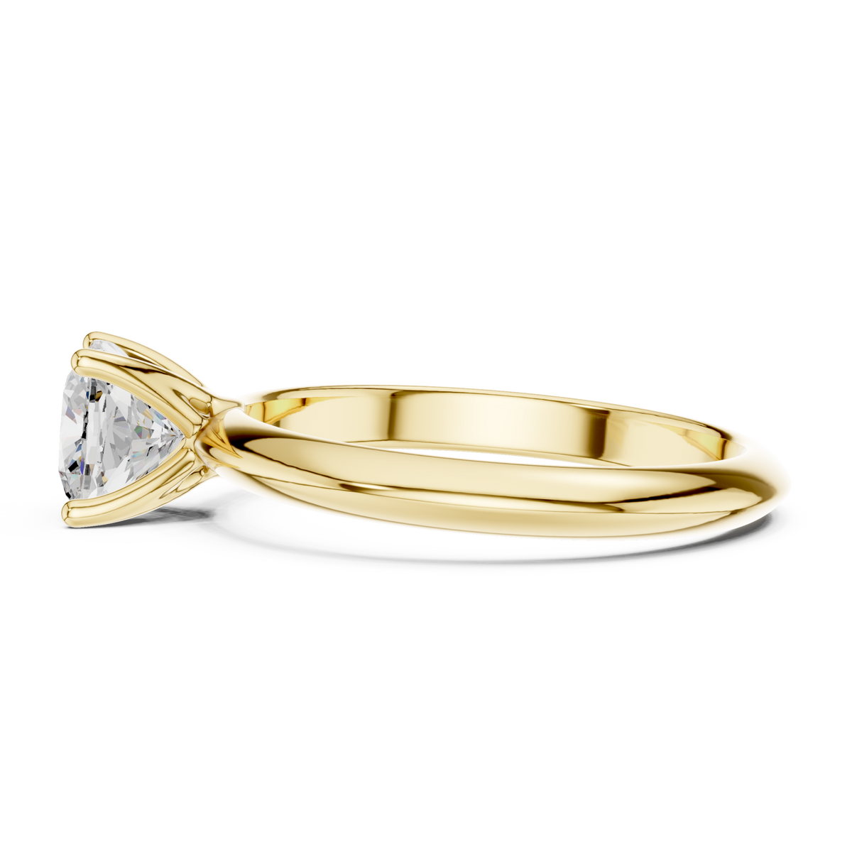 Cushion petite solitaire engagement ring yellow gold side view