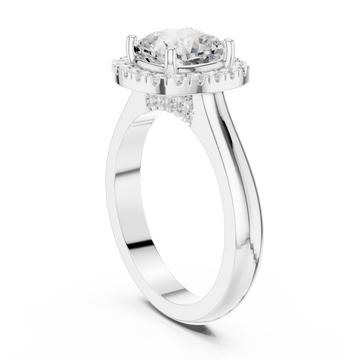 Cushion polished band halo engagement ring white gold front view