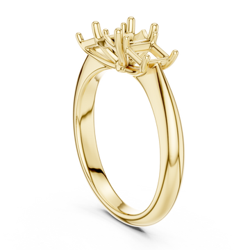 Cushion princess side three stone engagement ring yellow gold front view